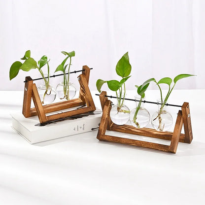 Wood & Glass Hydroponic Vase Holder