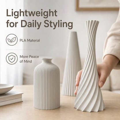 3-Pc Ribbed Matte Vase Set