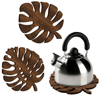 3-Pc Wooden Monstera Leaf Trivet Set