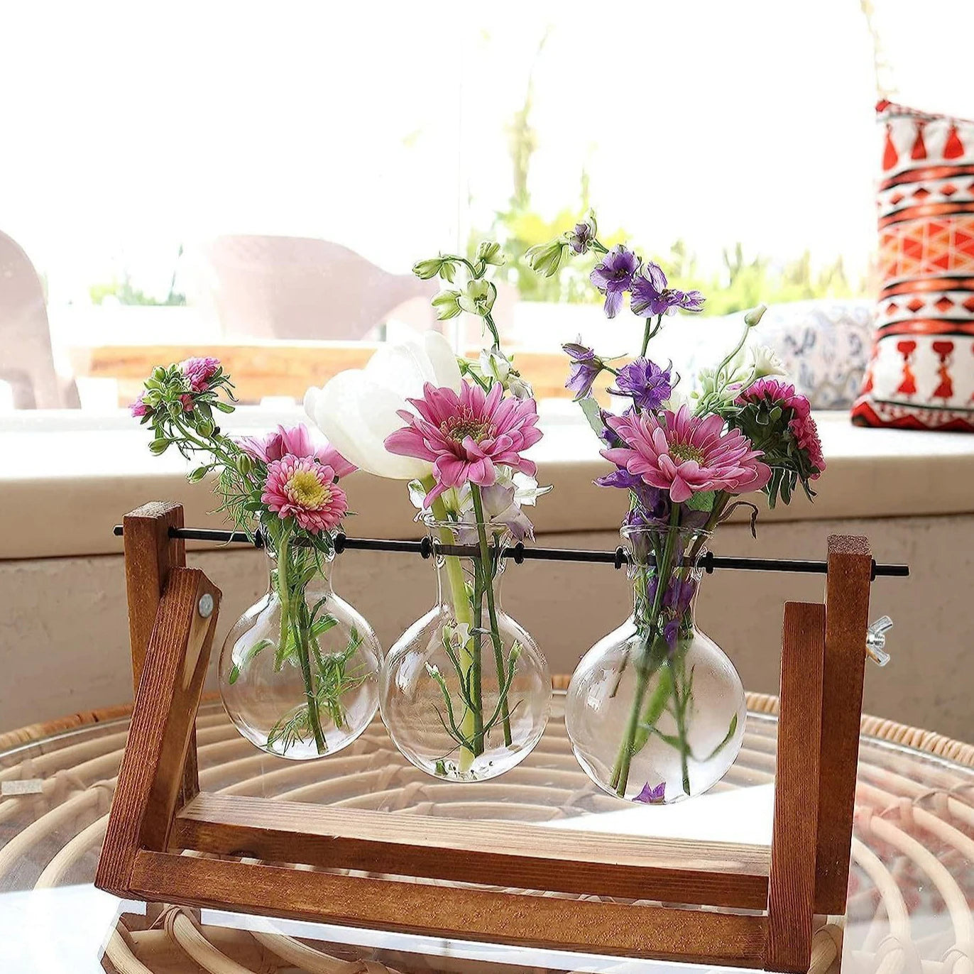 Wood & Glass Hydroponic Vase Holder