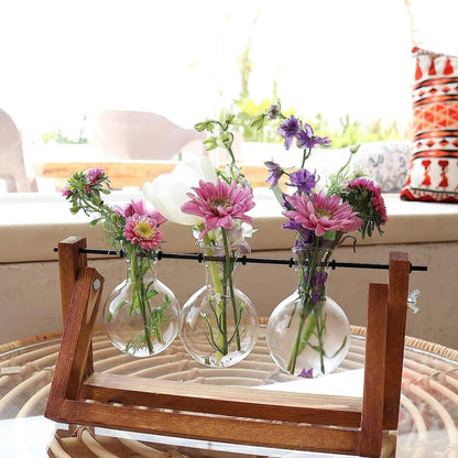 Wood & Glass Hydroponic Vase Holder