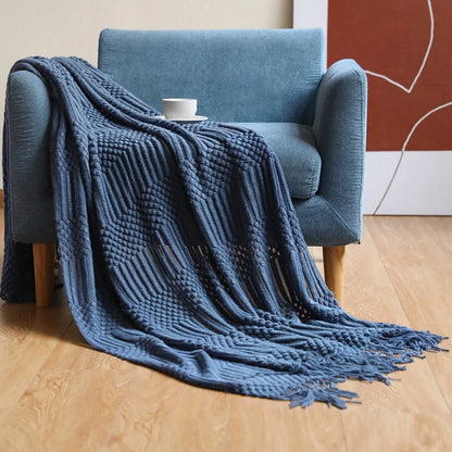 Chunky Knit Tassel Throw Blanket