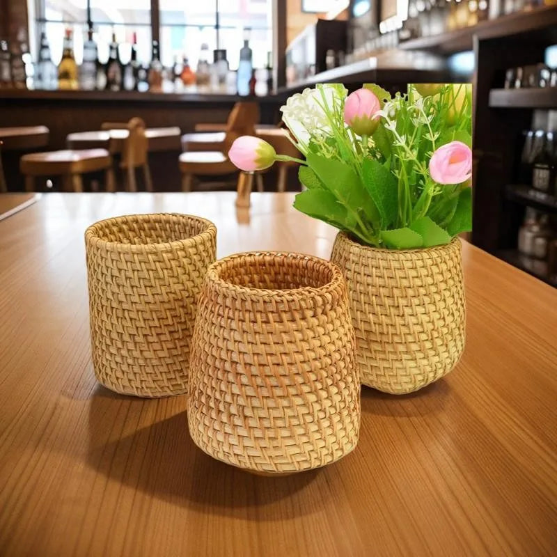 Handwoven Rattan Utensil Storage Basket