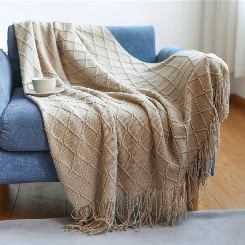 Chunky Knit Tassel Throw Blanket