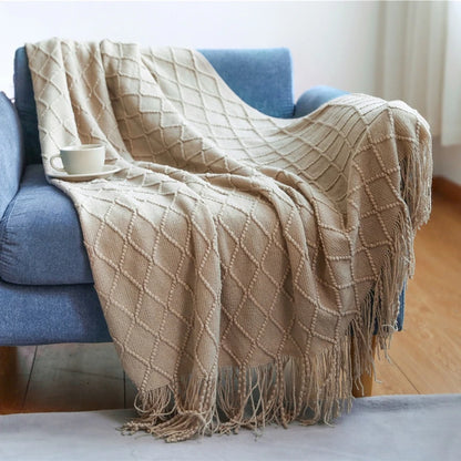 Chunky Knit Tassel Throw Blanket