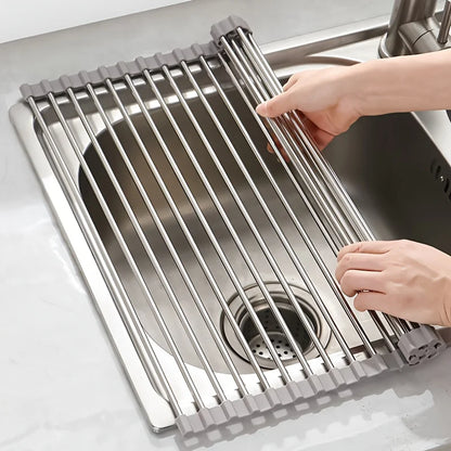 Foldable Stainless Steel Roll-Up Dish Rack