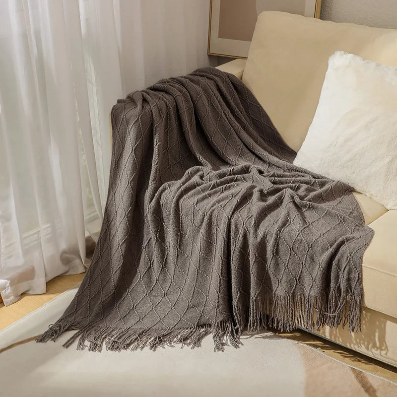 Chunky Knit Tassel Throw Blanket
