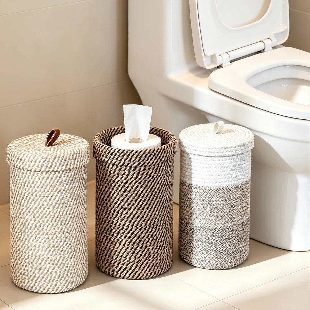Woven Toilet Paper Stand with Storage Lid