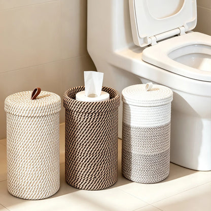 Woven Toilet Paper Stand with Storage Lid