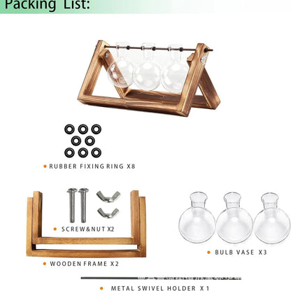 Wood & Glass Hydroponic Vase Holder
