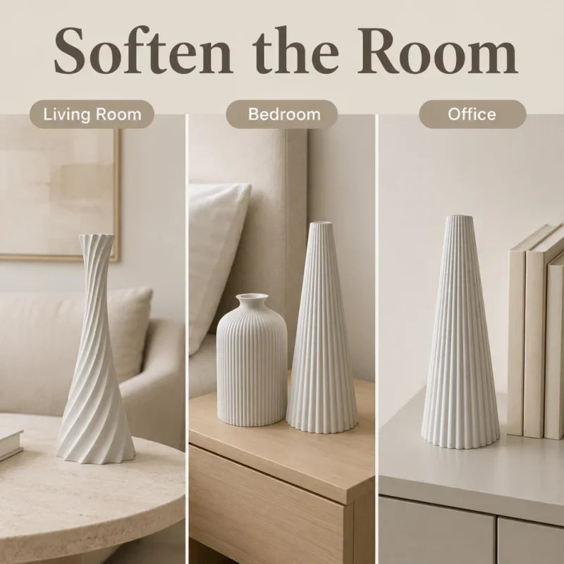 3-Pc Ribbed Matte Vase Set