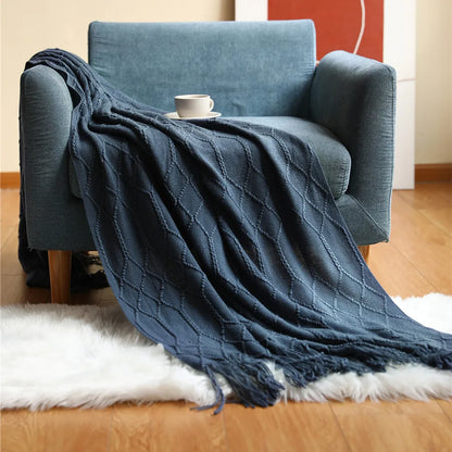 Chunky Knit Tassel Throw Blanket