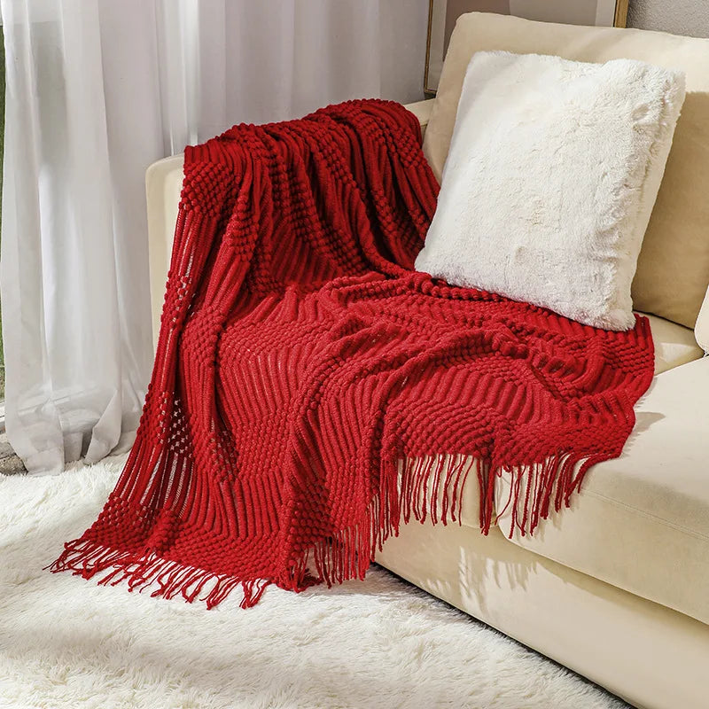 Chunky Knit Tassel Throw Blanket