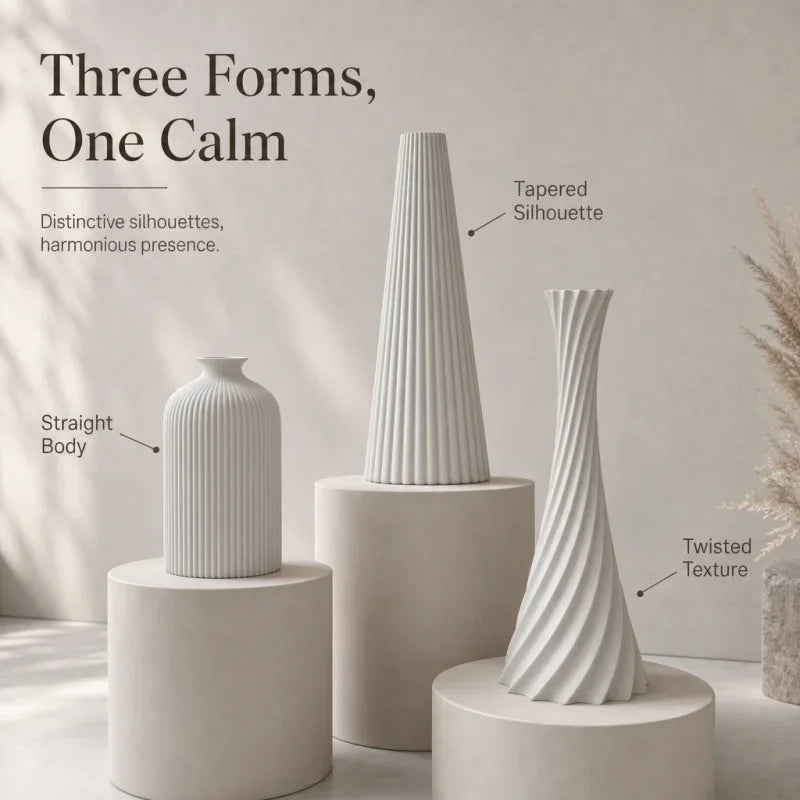 3-Pc Ribbed Matte Vase Set