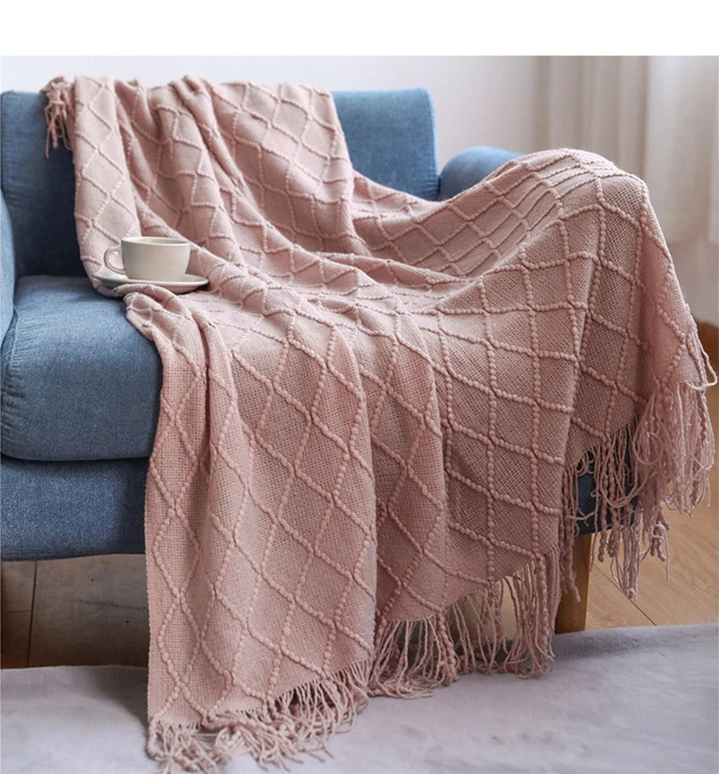 Chunky Knit Tassel Throw Blanket