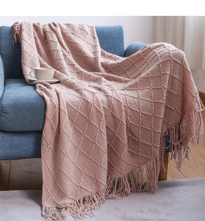 Chunky Knit Tassel Throw Blanket