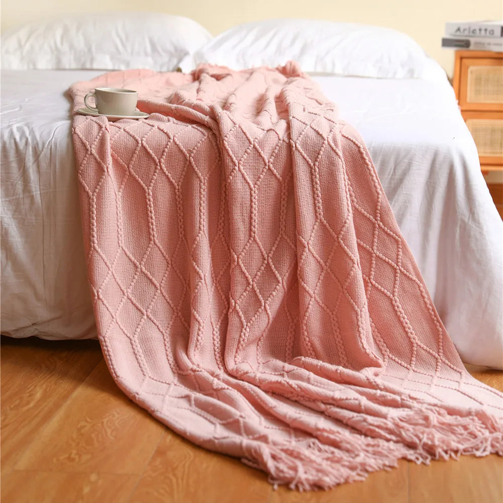 Chunky Knit Tassel Throw Blanket