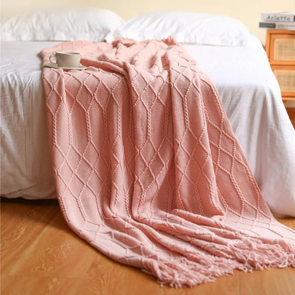 Chunky Knit Tassel Throw Blanket