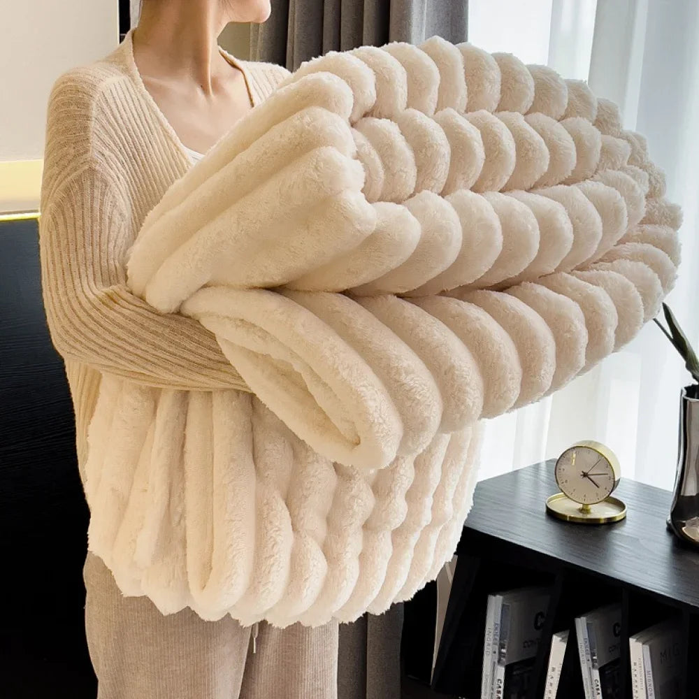 Fluffy Striped Throw Blanket