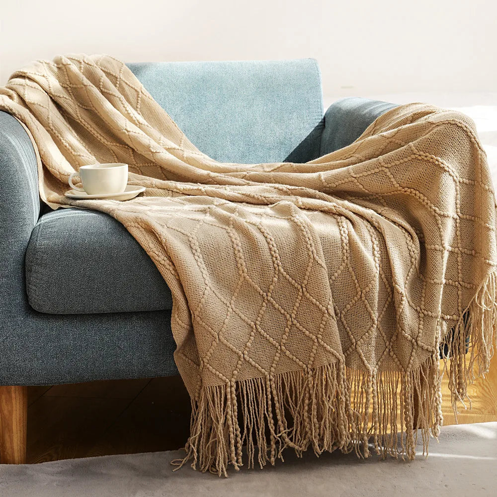 Chunky Knit Tassel Throw Blanket
