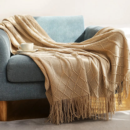 Chunky Knit Tassel Throw Blanket