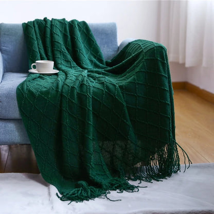 Chunky Knit Tassel Throw Blanket