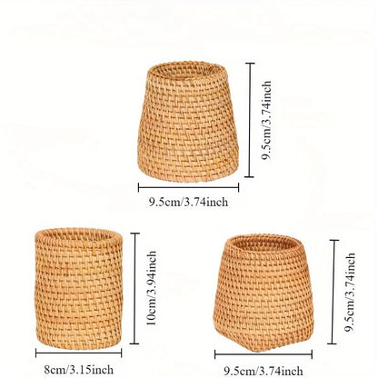 Handwoven Rattan Utensil Storage Basket