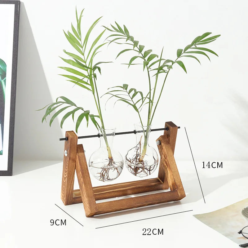 Wood & Glass Hydroponic Vase Holder