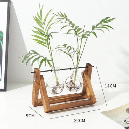Wood & Glass Hydroponic Vase Holder