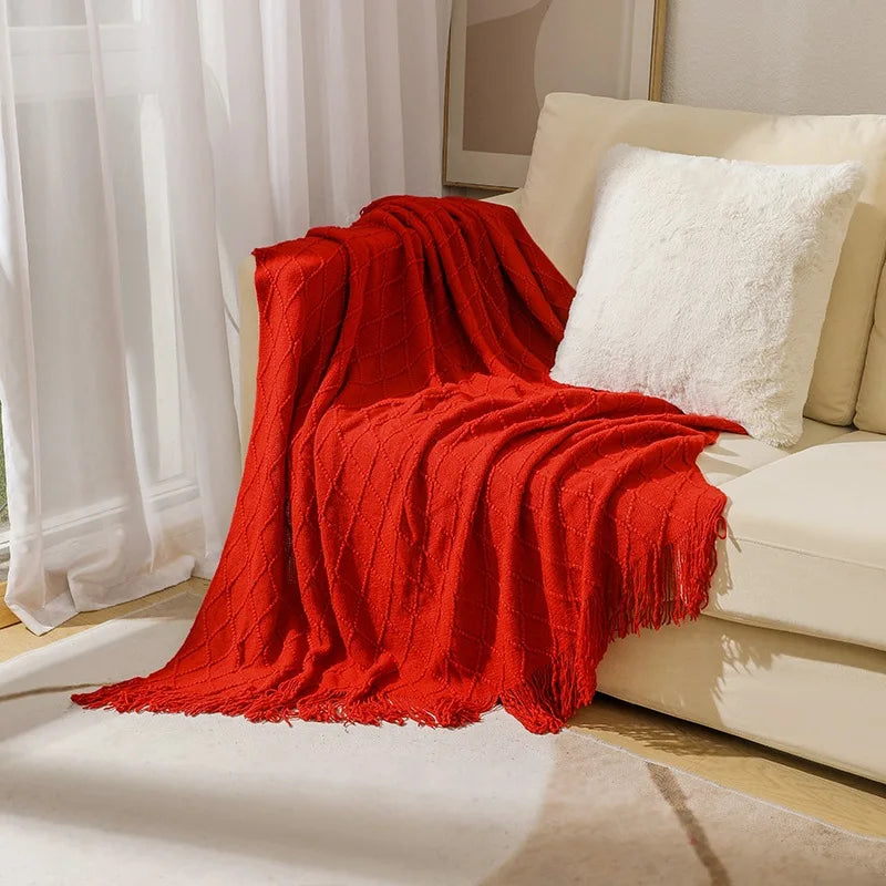 Chunky Knit Tassel Throw Blanket