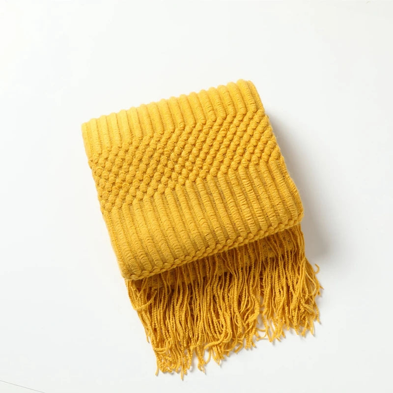 Chunky Knit Tassel Throw Blanket