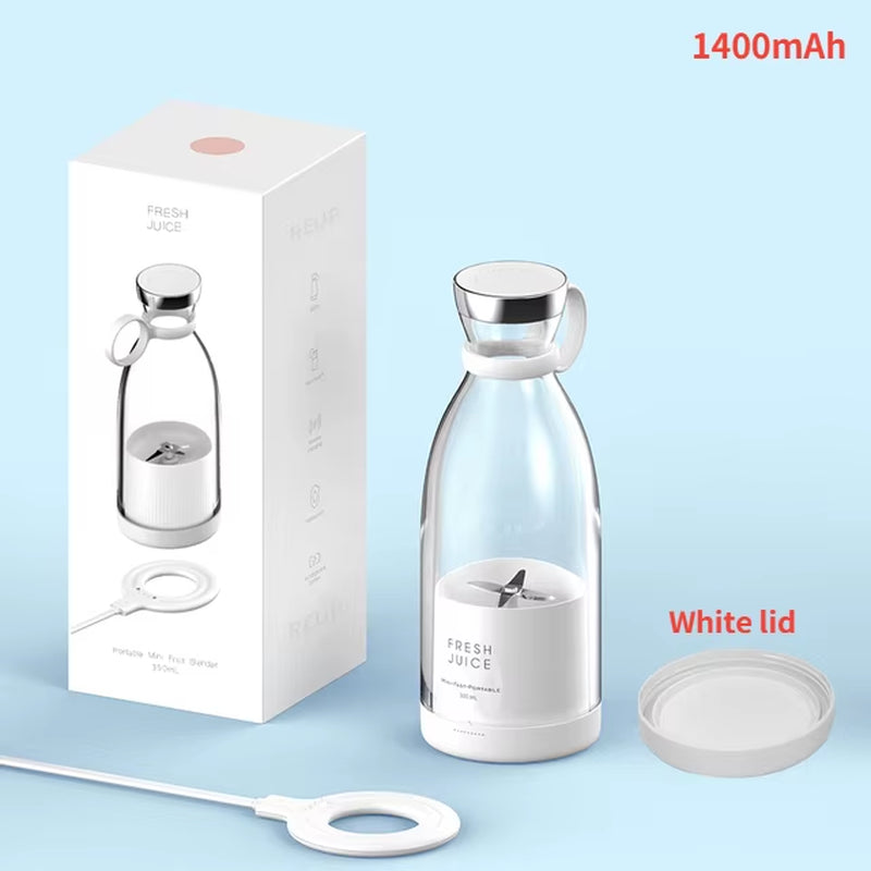350 ml Portable Electric Blender, Rechargeable Mini Fruit Juicer with 4 Blades