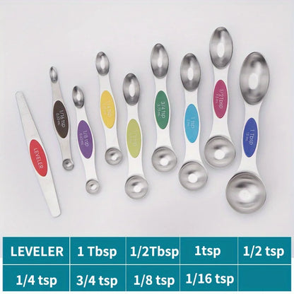 9-Piece Stainless Steel Double-Headed Magnetic Measuring Spoon Set for Cooking and Baking