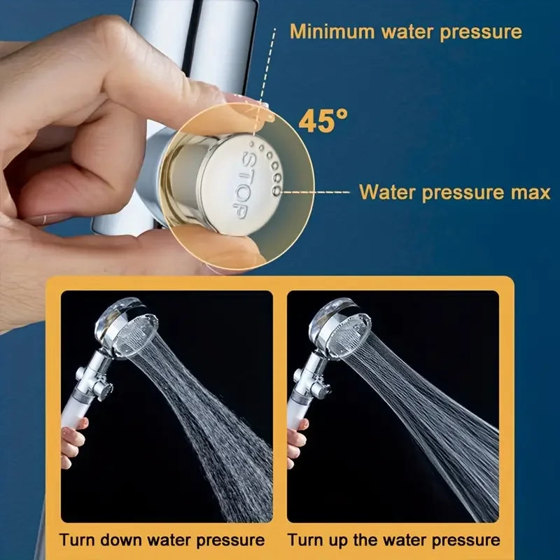 360° Rotating High-Pressure Turbo Shower Head, Water-Saving Bathroom Shower Head