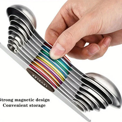 9-Piece Stainless Steel Double-Headed Magnetic Measuring Spoon Set for Cooking and Baking