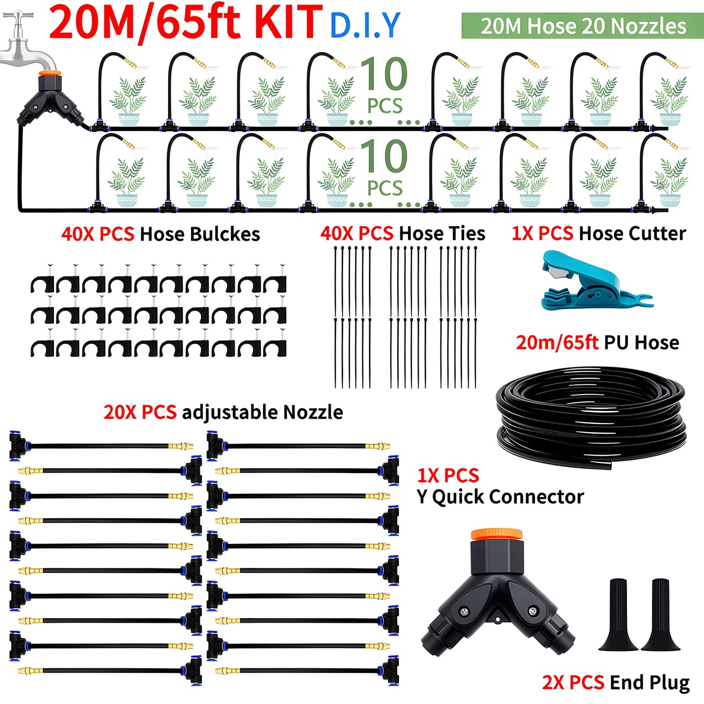 Flexible Garden Irrigation and Misting Spray Kit, Adjustable Copper Nozzle for Plants and Greenhouses
