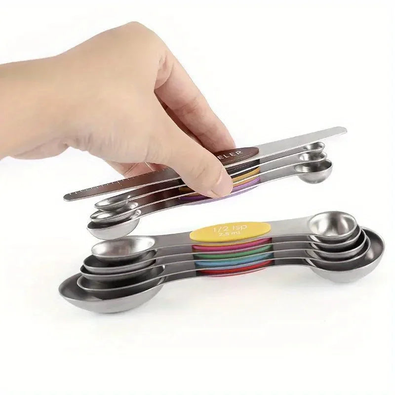 9-Piece Stainless Steel Double-Headed Magnetic Measuring Spoon Set for Cooking and Baking