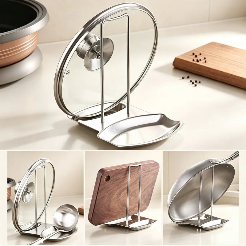 Stainless Steel Pot Lid and Kitchen Utensil Organizer, Detachable Cooking Rack