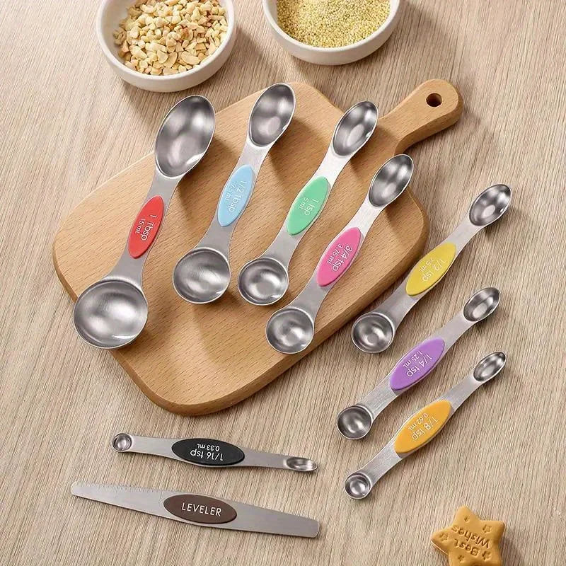 9-Piece Stainless Steel Double-Headed Magnetic Measuring Spoon Set for Cooking and Baking