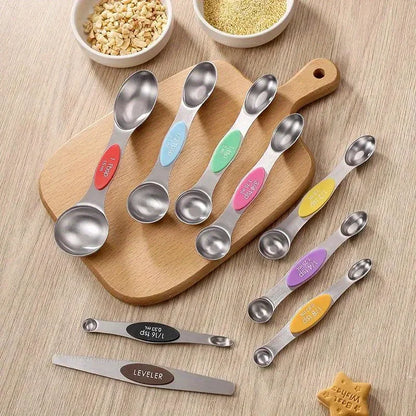 9-Piece Stainless Steel Double-Headed Magnetic Measuring Spoon Set for Cooking and Baking