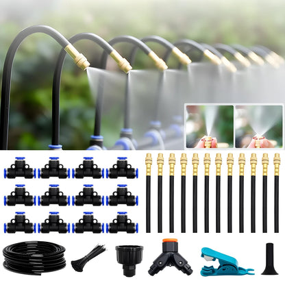 Flexible Garden Irrigation and Misting Spray Kit, Adjustable Copper Nozzle for Plants and Greenhouses