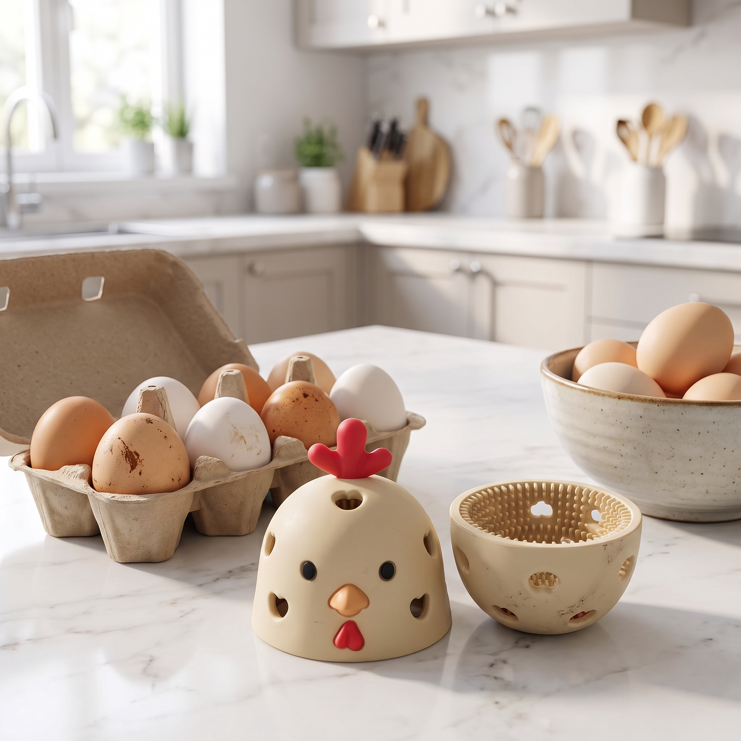 Egg brush with egg carton