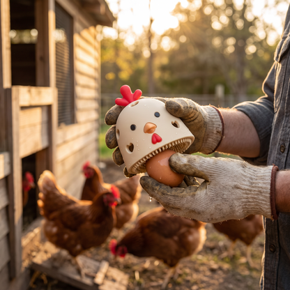 Cleaning eggs at the coop