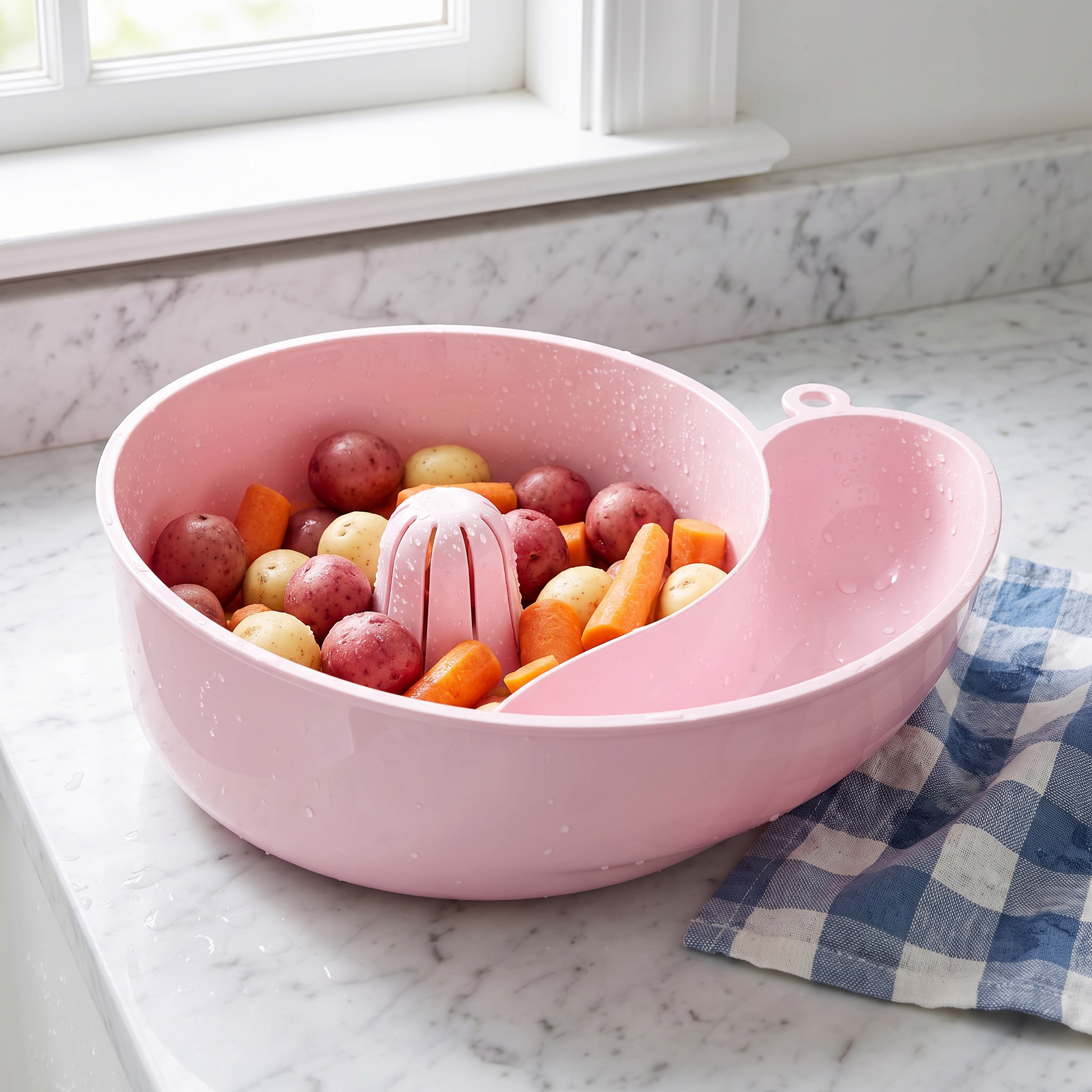 Washed potatoes and carrots in the basket
