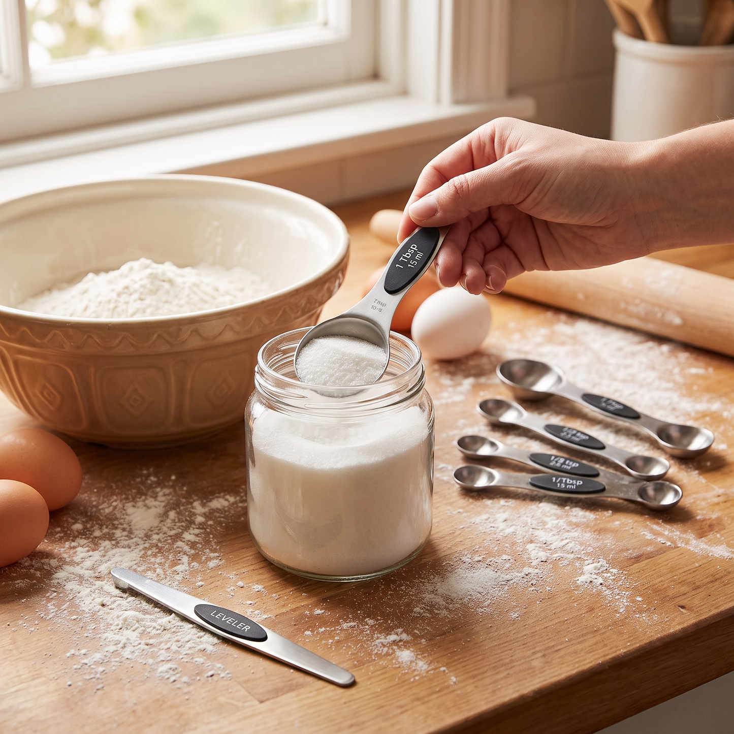 Measuring spoons in use while baking