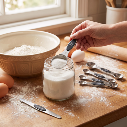 Measuring spoons in use while baking