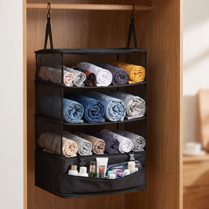 Organizer compartments filled with clothes