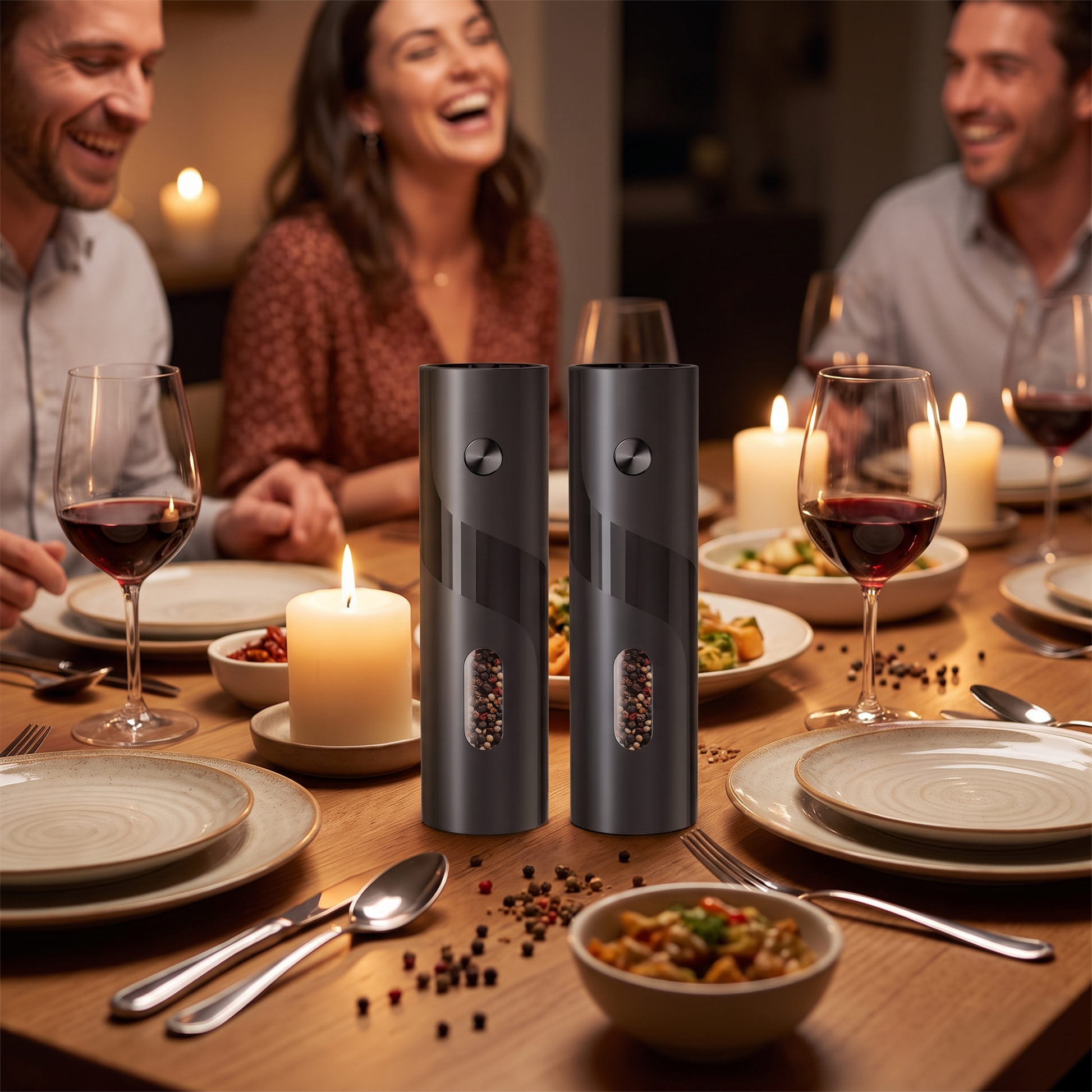 Pair of grinders on a dinner table