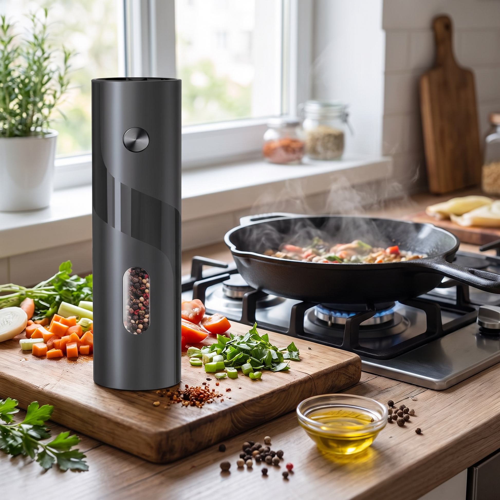 Grinder on a kitchen counter while cooking