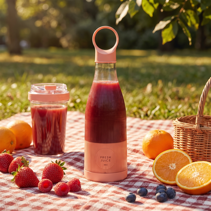 Portable blender on a picnic blanket